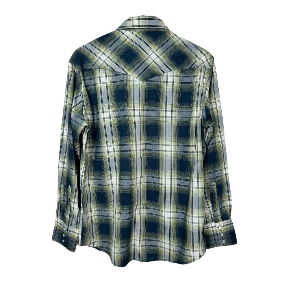 Wrangler Men's Green Plaid Pearl Snap Button Western Shirt Medium Long Sleeve - Picture 3 of 4